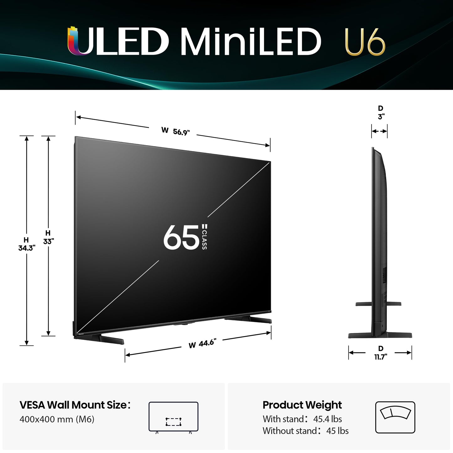 Hisense 65" Class U6 Series Best Value Mini-LED 4K UHD Smart HDR Gaming Fire TV (65U65QF, 2025 Model) - QLED, Native 144Hz, Motion Rate 480, Dolby Vision IQ, Dolby Atmos, Game Mode Pro, Alexa Built In