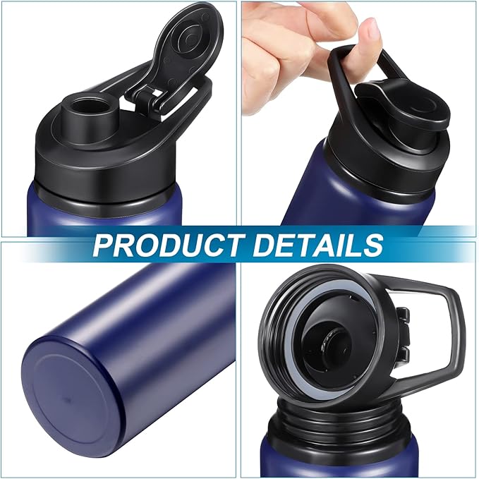 CHENGU 4 Pcs Aluminum Water Bottle 24oz Aluminum Reusable Bottles Lightweight Snap Lid Sports Water Bottle Multipack Easy Carry Leak Proof Travel Bottle for Gym Camping Hiking Outdoor Fishing (Blue)