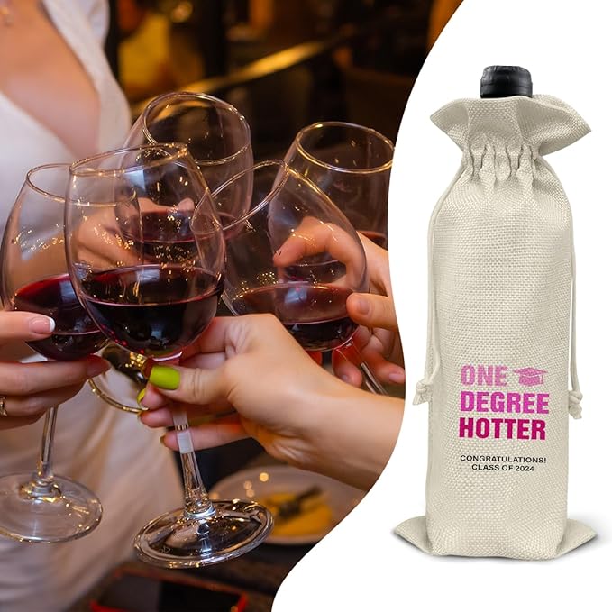 HOIJAUMAI Graduation Gifts for Women Her Graduation Wine Bag One Degree Hotter Class of 2024 Graduation Wine Gift Bags