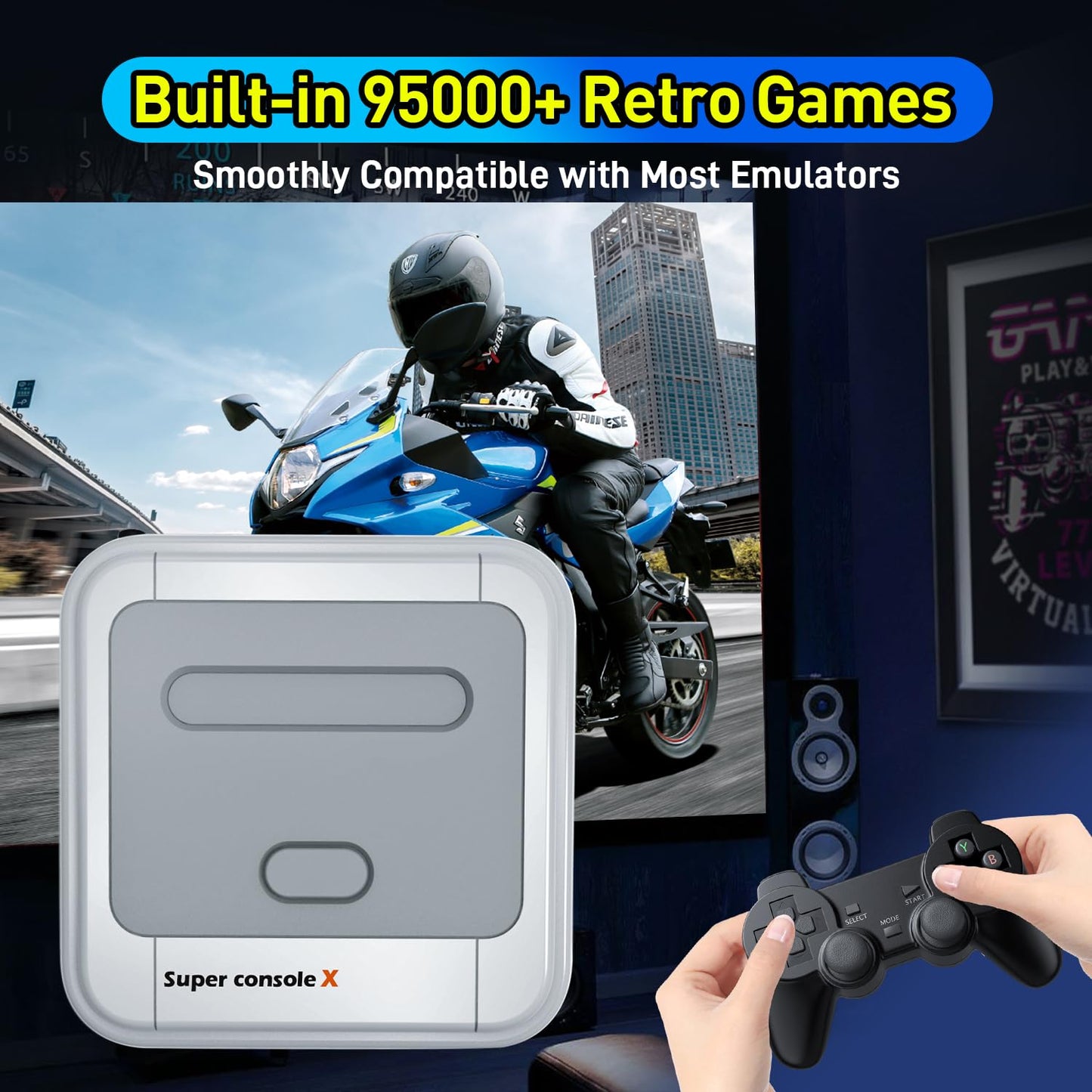 Kinhank Super Console X Retro Video Game Console Built in 117,000+ Games,Emulator Console Compatible with Most Emulators,Game Consoles for 4K HD Output,5 Players,LAN/WiFi,2 Gamepads (128GB)