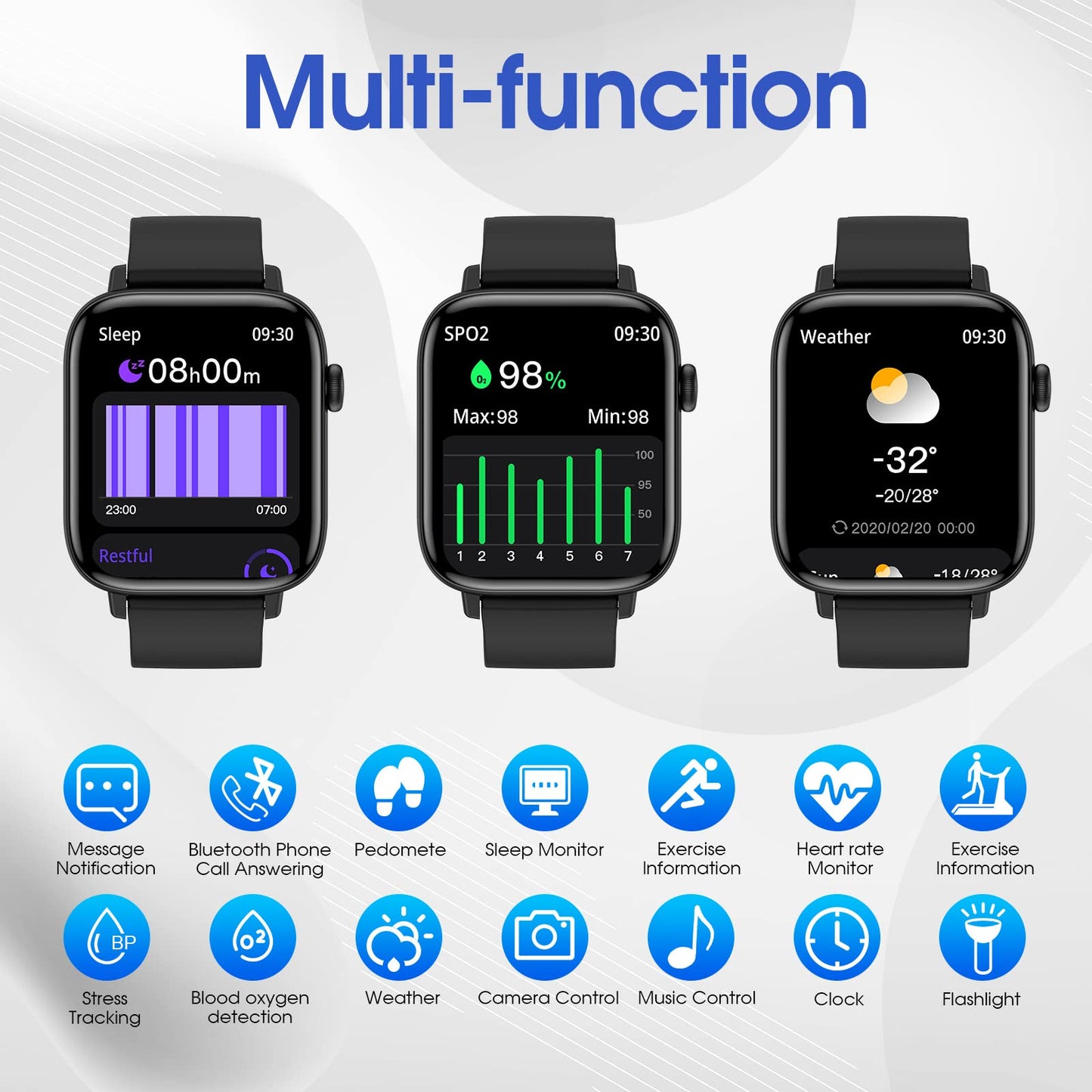 Smart Watch for iPhone/Android Phones (Answer/Make Calls) - 1.9" HD Screen Fitness Tracker : Heart Rate/Sleep Monitor/Pedometer/Calories, Multiple Sports Modes, Waterproof SmartWatch for Men Women
