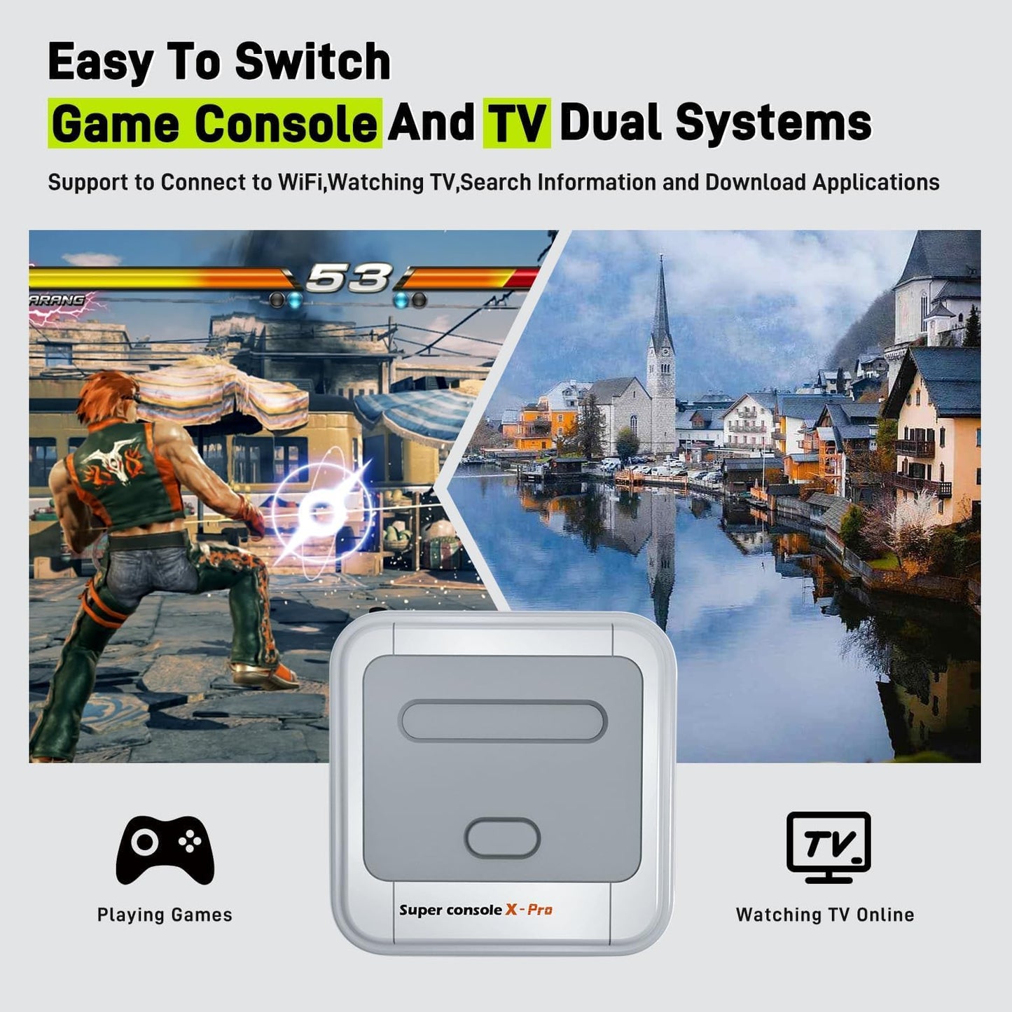 Super Console X Pro Retro Game Console with 117000+ Games, 4K TV HD/AV Output Video Game Console, TV & Game System in 1,Compatible with 63+ Emulators,with 2 Wireless Controllers