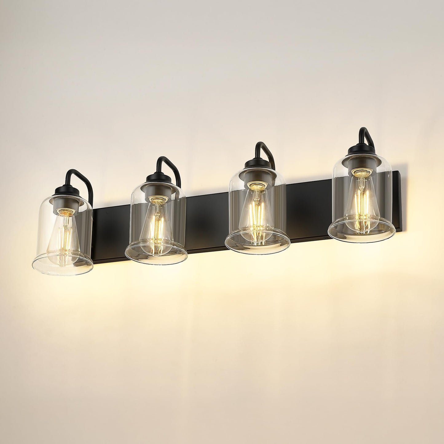 Zeyu Modern Bathroom Light Fixtures 4 Light Vanity Lighting 28.5 Bathroom Mirror Wall Light Matte Black Finish With Clear Glass Shade Zsl72B-4W Bk