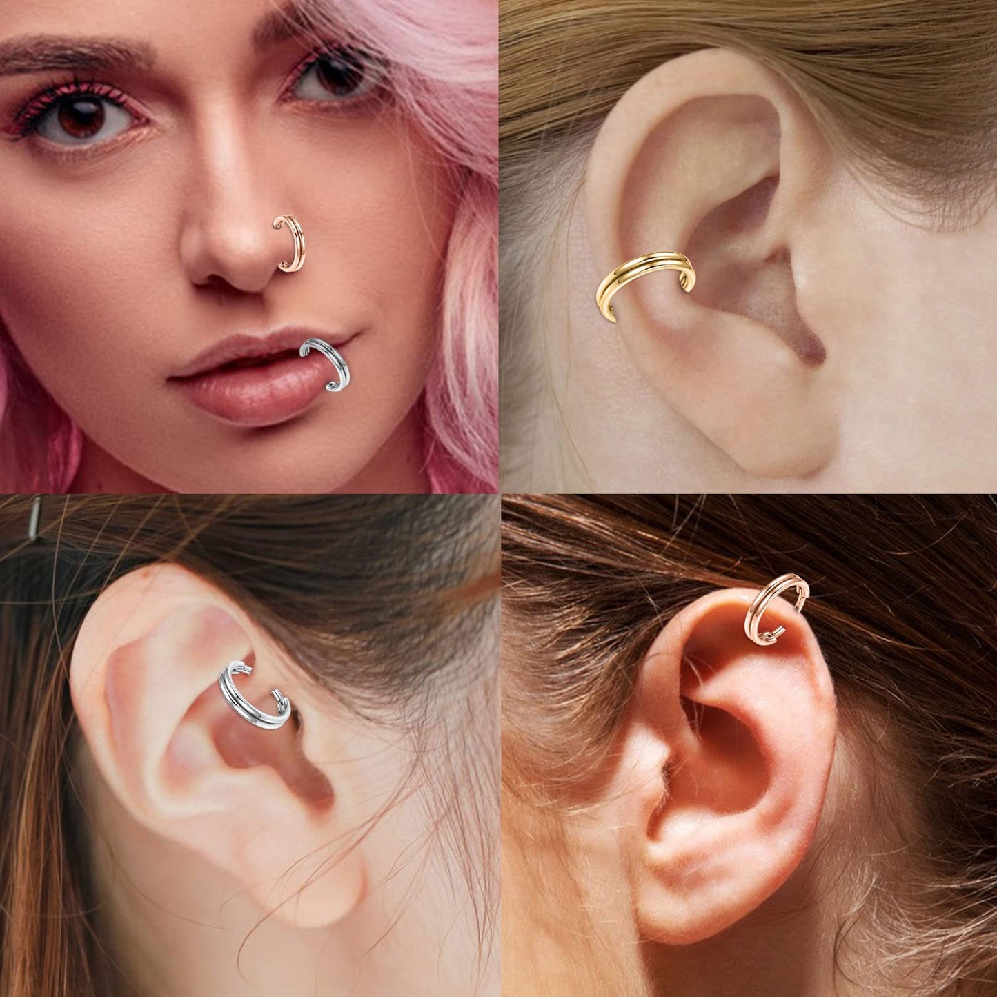 PEAKLINK Conch Piercing Jewelry Cartilage Hoop Earrings 16G Double Stacked Septum Jewelry Helix Earring Helix Piercing Surgical