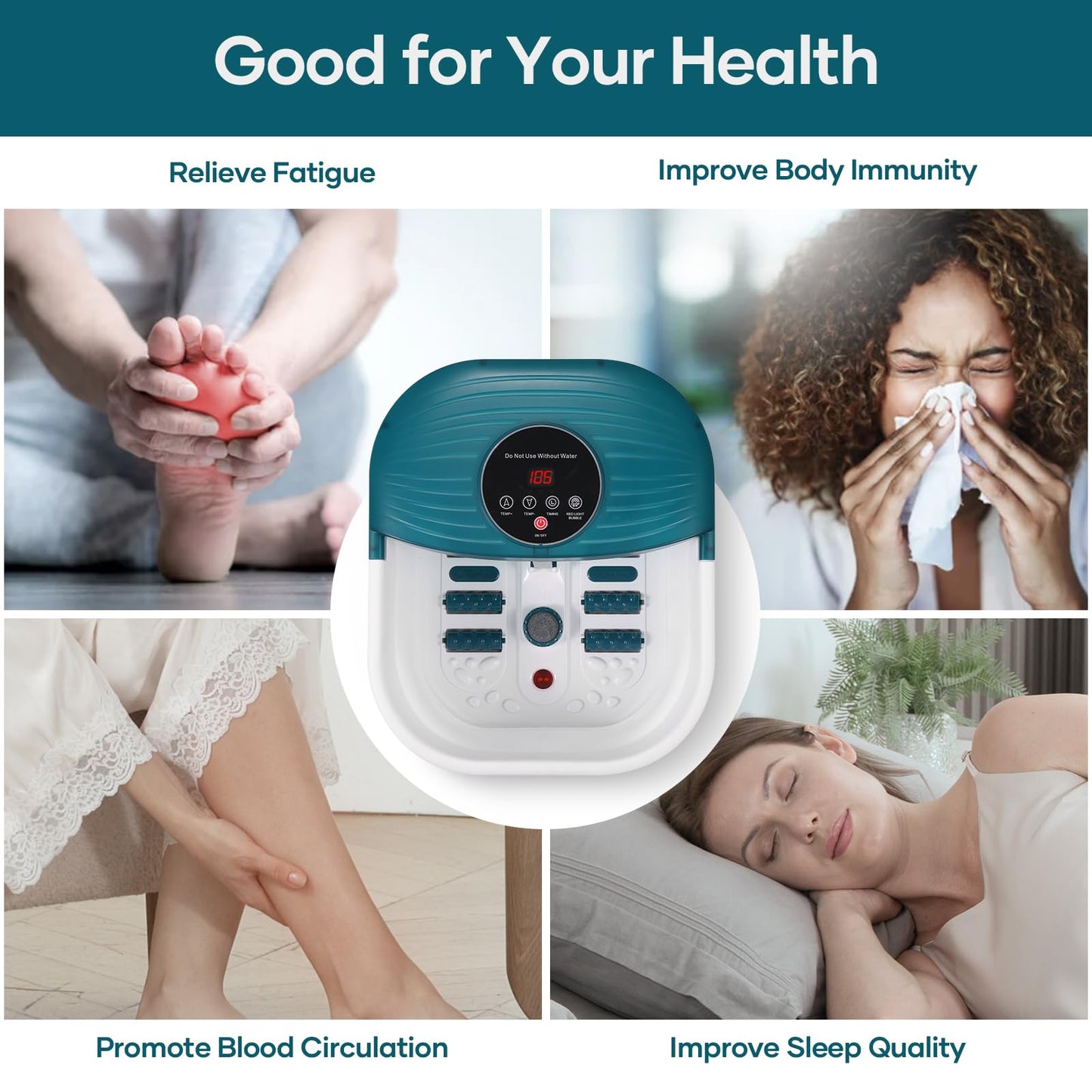 Collapsible Foot Spa Bath Massager with Heat, Bubble and Timer, 95-118? Adjustable Temperature Fast Heating with Pedicure Stone