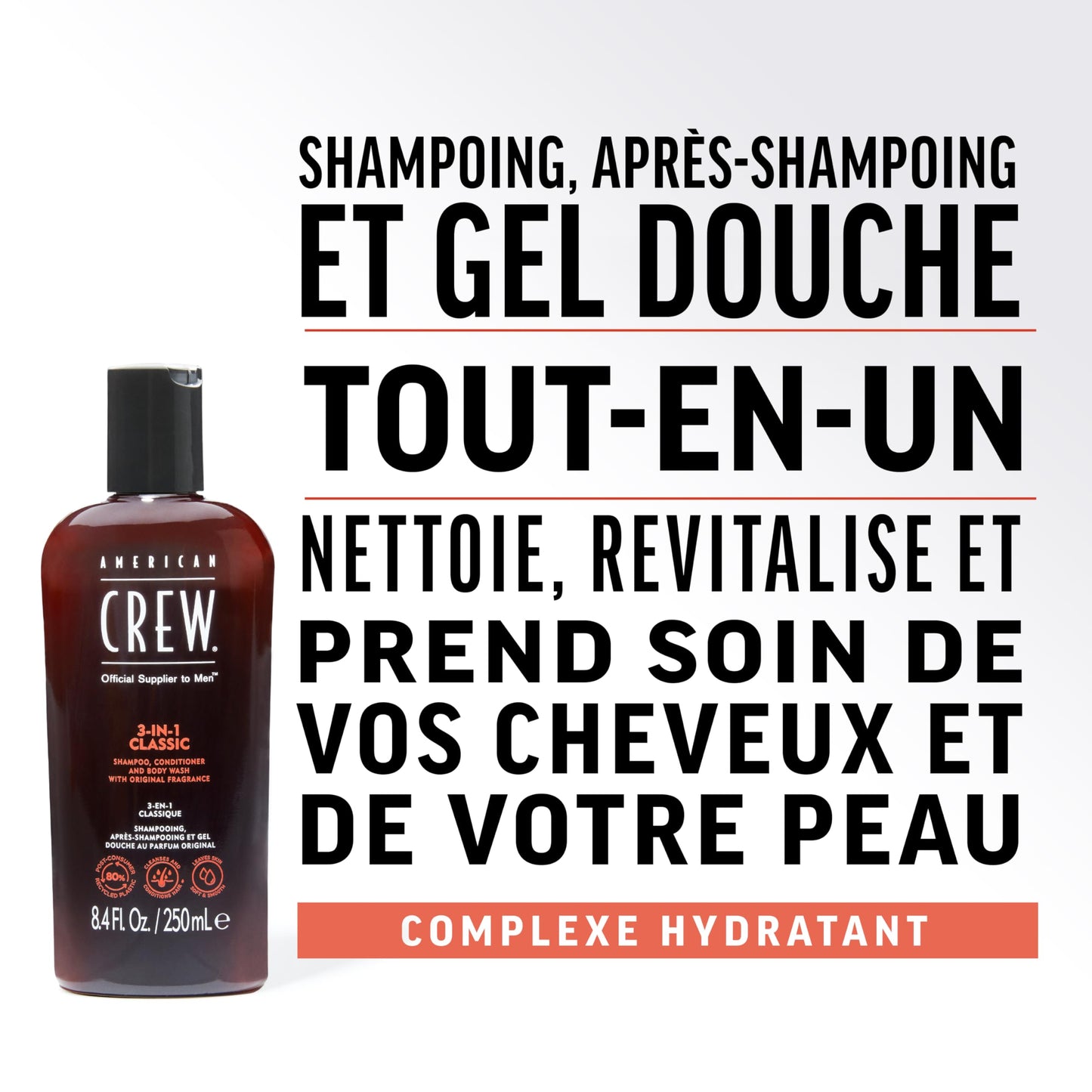 American Crew Shampoo, Conditioner & Body Wash for Men, 3-in-1, 33.8 Fl Oz