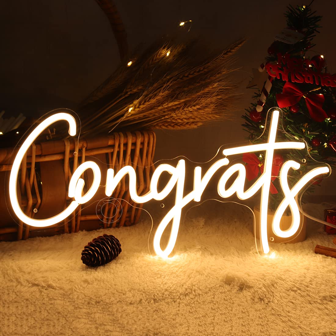 Sylhome Led Neon Light Sign - Congrats For Wedding/Birthday/Graduation - Warm White - 15.8 X 7.4 - Indoor Decor - Model Ns-Rc5Vd
