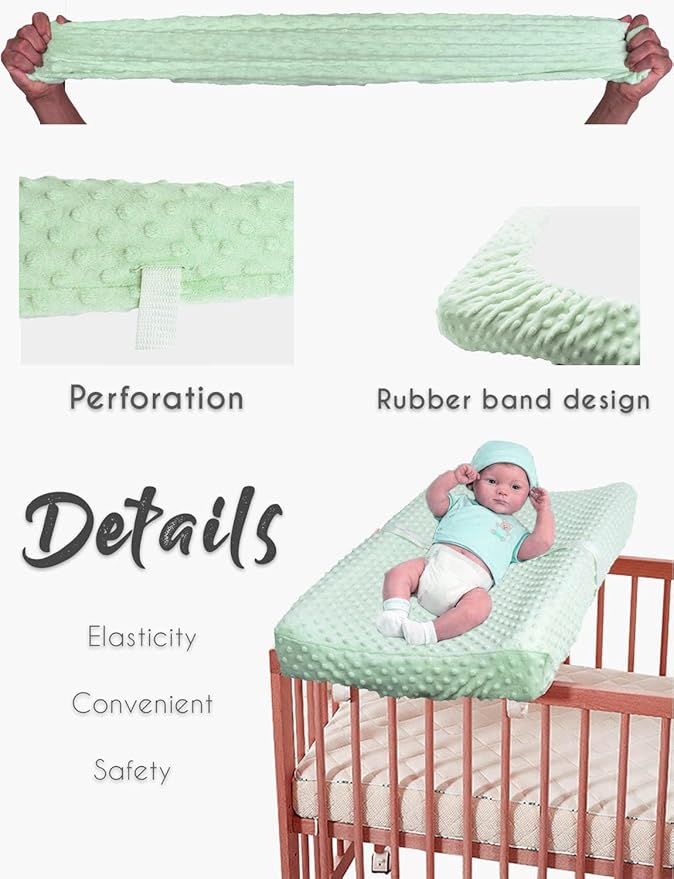 Baby Changing Pad Cover, Super Soft Plush Dot Diaper Changing Table Covers for Baby Girls and Boys, Ultra Comfortable, Safe for Babies, Fit 32"/34'' x 16" Pad (Green)
