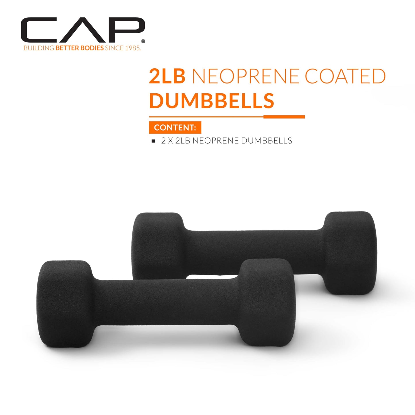 CAP Barbell 2 LB Neoprene Dumbbell Hand Weights - Pair | Black