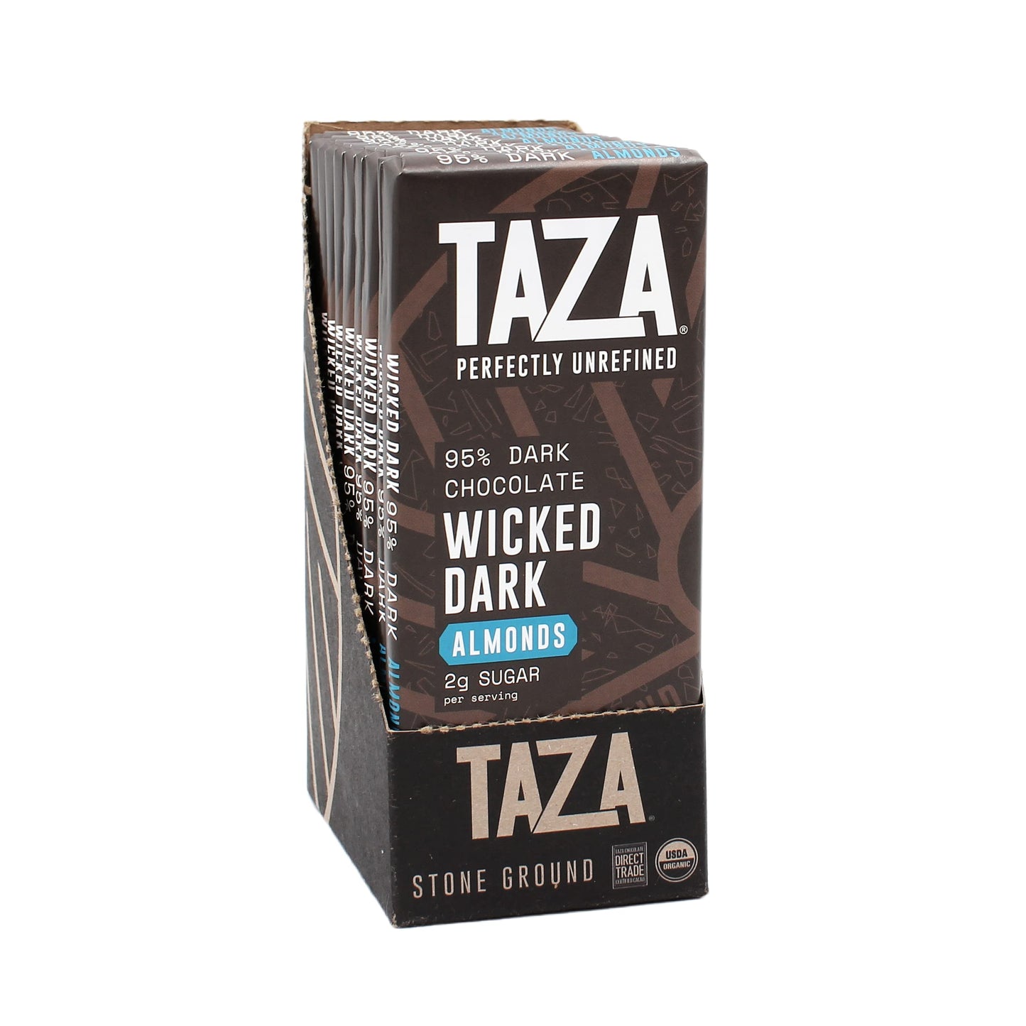 Taza Chocolate Organic Amaze Bar 95% Stone Ground Wicked Dark with Almonds 2.5 Ounce (6 Count) Vegan