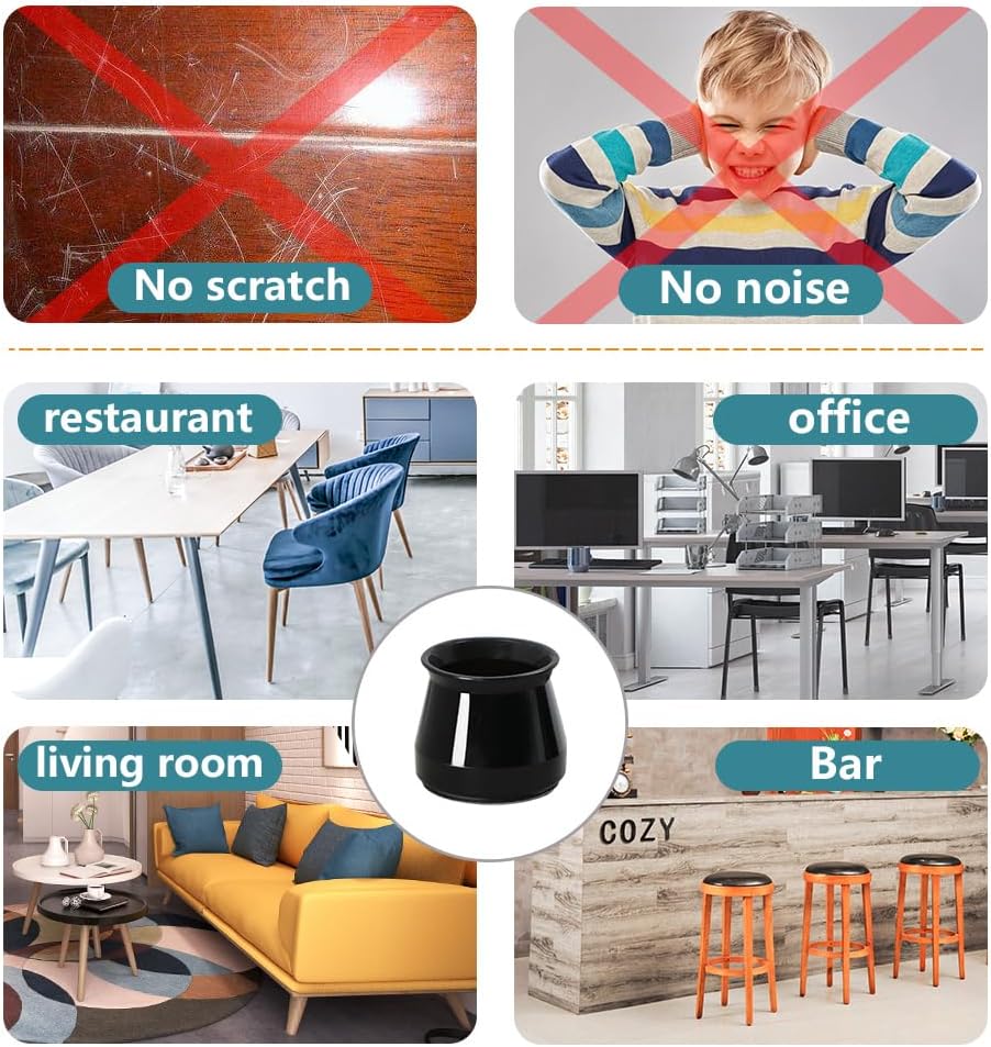 24 Pcs Chair Leg Floor Protectors Round, Silicone Felt Furniture Leg Pads Caps Covers for Hardwood Floors (Fit 15/16" to 1-5/16")