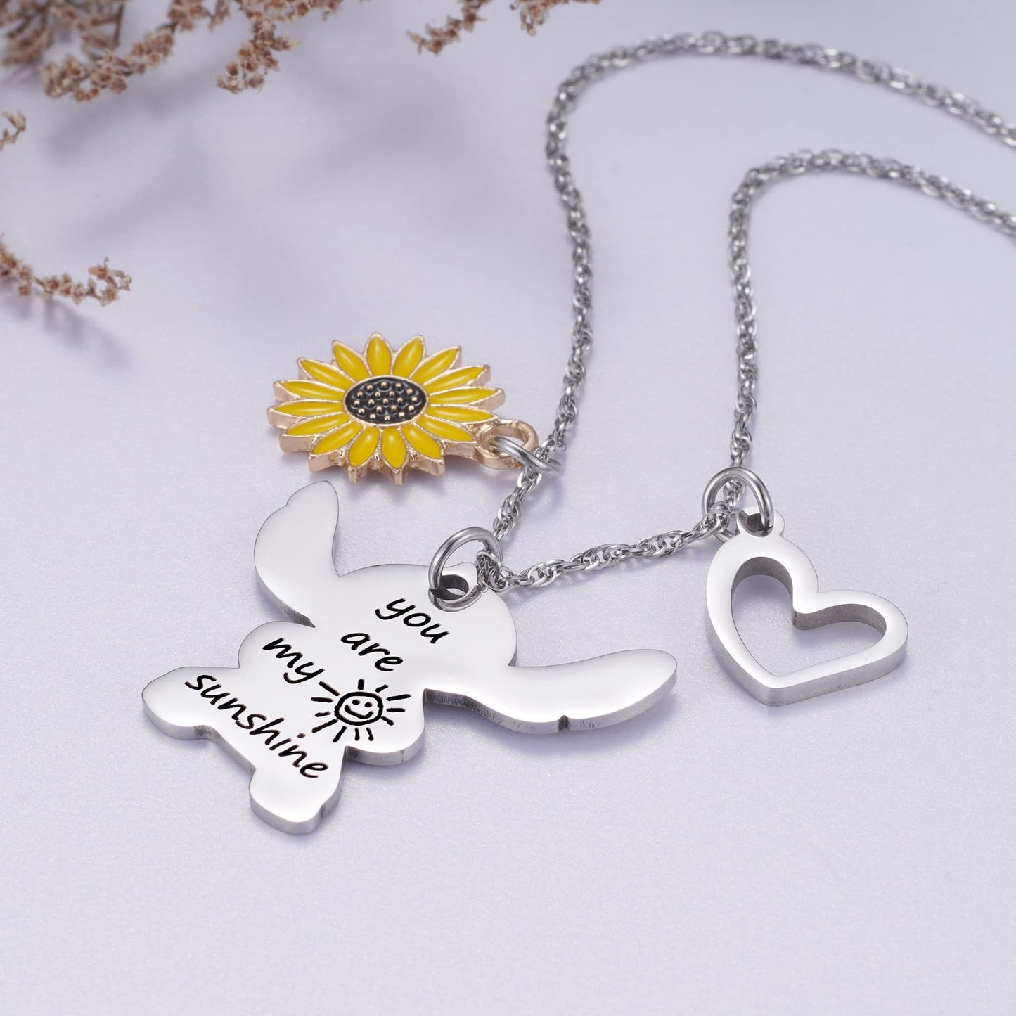 My Sister Sunshine Necklace - Stitch Gift for Sister, Brother, School, Birthday, Christmas, Valentine's Day