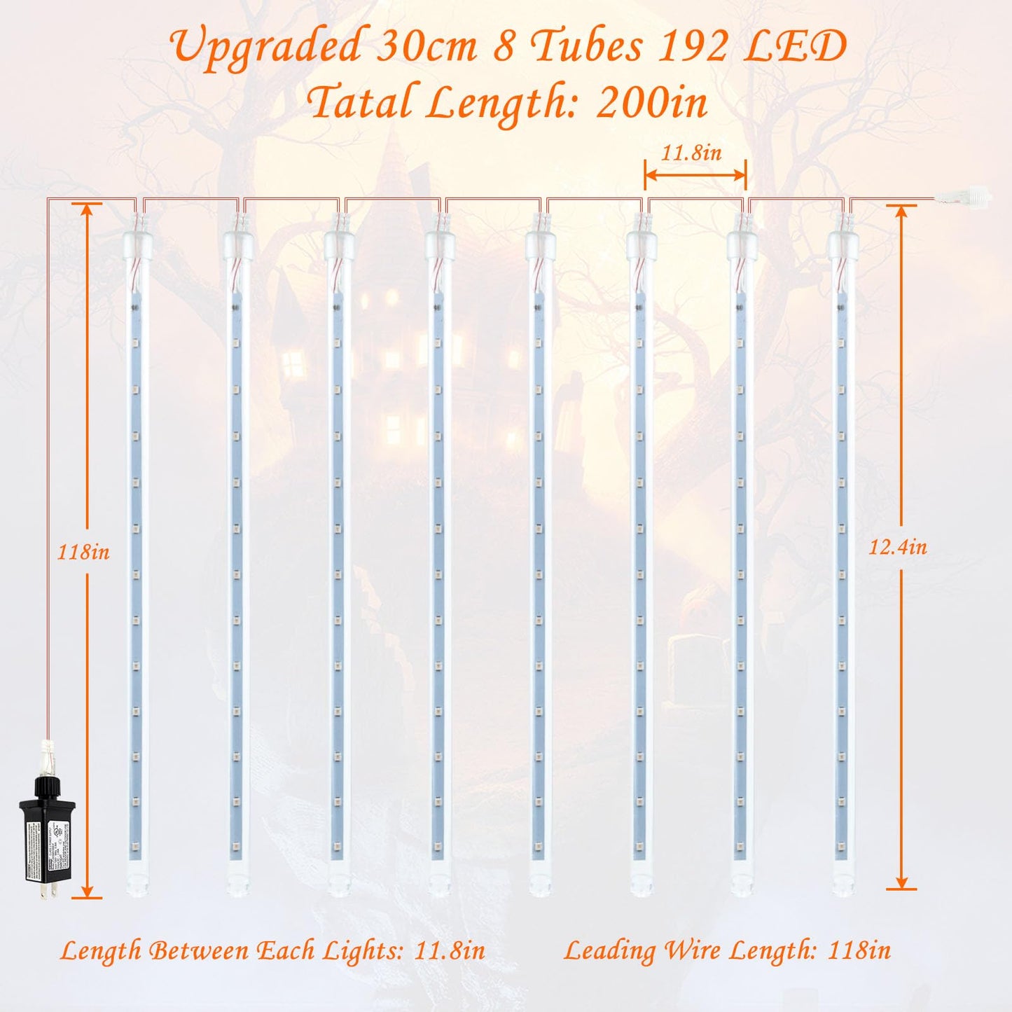EXF 2-Pack Meteor Shower Lights Outdoor Waterproof 384 LED Plug in 30cm Orange and Purple Model MLS-D5V3.6WUT-O