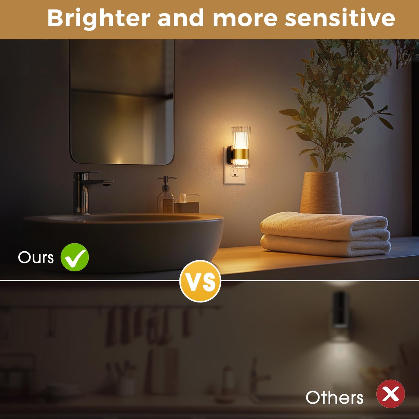 L LOHAS LED Night Light, 3000K Soft Warm, Adjustable 0-100LM, 2 Pack, Gold Ring-Model A-GY19002US-2