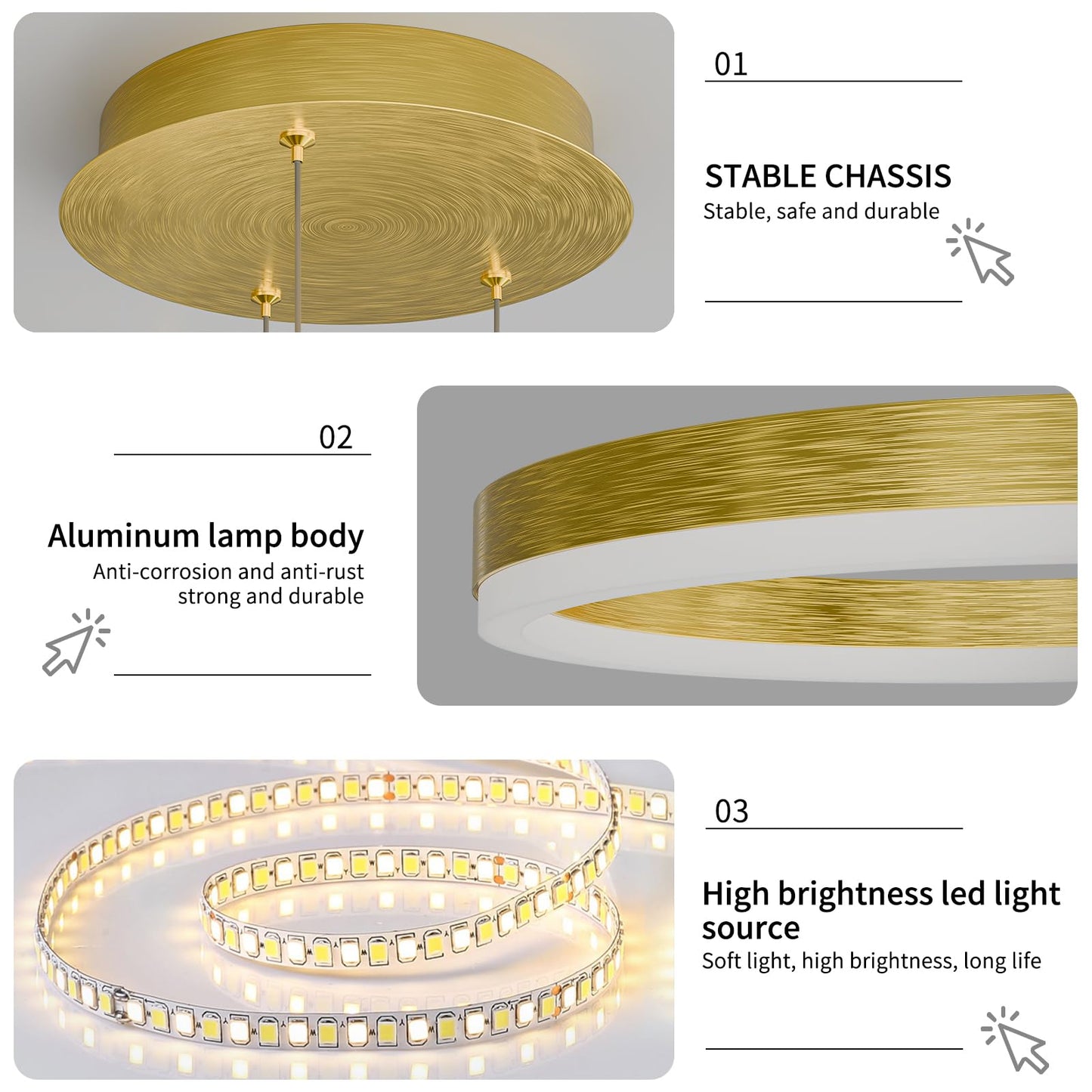 Mikeru Modern LED Chandelier Light with Remote Control, Adjustable 3000K-6500K, 23.6IN, F-Gold, Aluminum Material