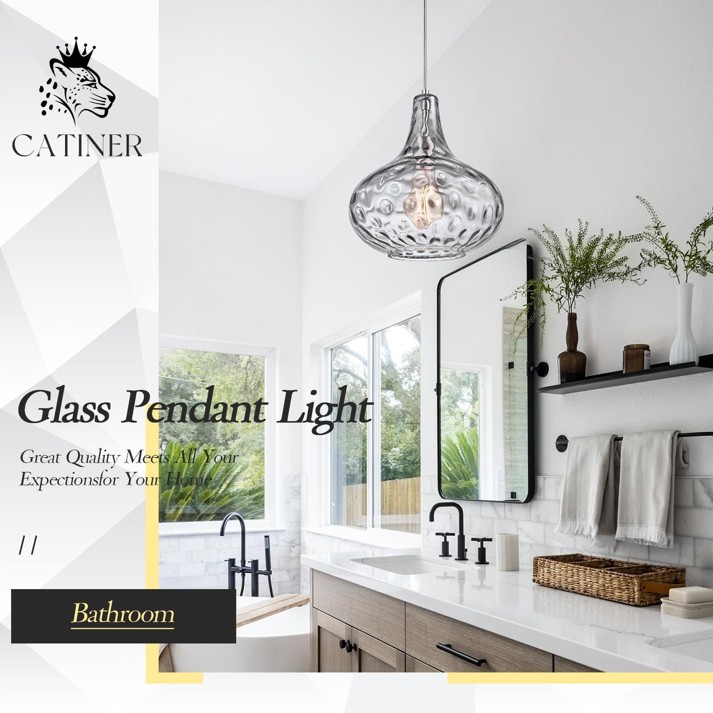 Catiner 11 Smoked Hammered Glass Pendant Light - Blown Glass Ceiling Fixture With Brushed Nickel Finish Modern Industrial Lighting For Kitchen Island Dining Room Hallway Living Room