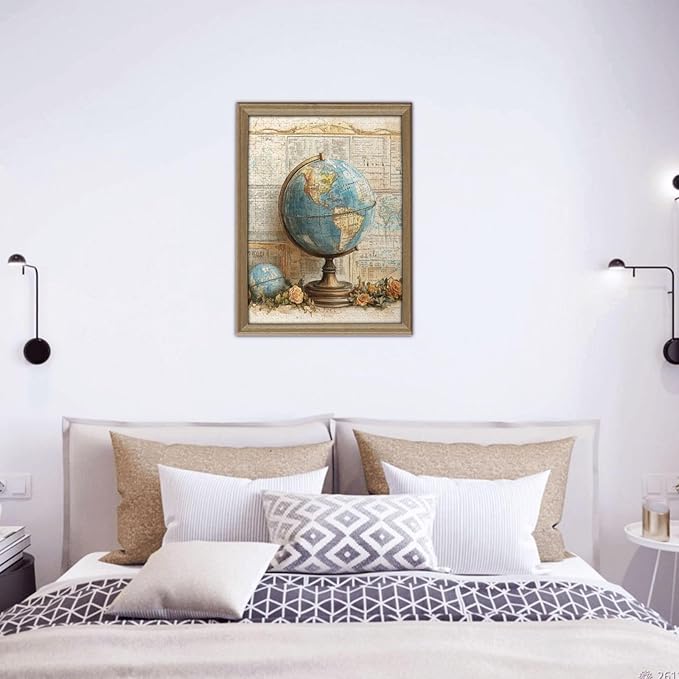 Elegant Globe Puzzle,World Map Inside, Vintage Backdrop, and Rose Detailing,500 Piece Adults Wooden Jigsaw Puzzle,Puzzles Suitable for Entertaining with Family During Holidays