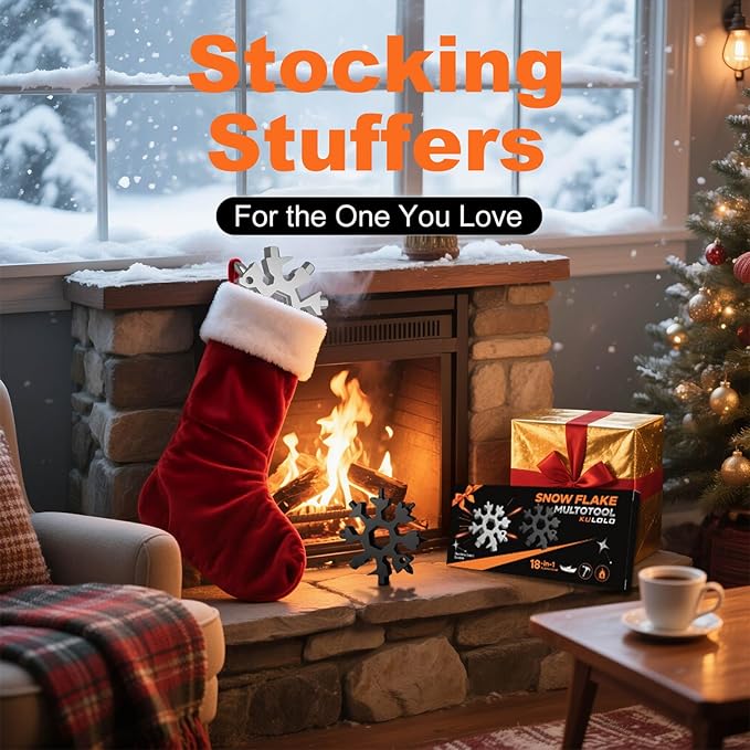 Snowflake Multi Tool 2 Pack - Stainless Steel 18 in 1 Multitool with Carabiner,Bottle Opener & Wrench,Stocking Stuffers for Men,White Elephant Gifts, Christmas Gifts for Him(Silver + Black)