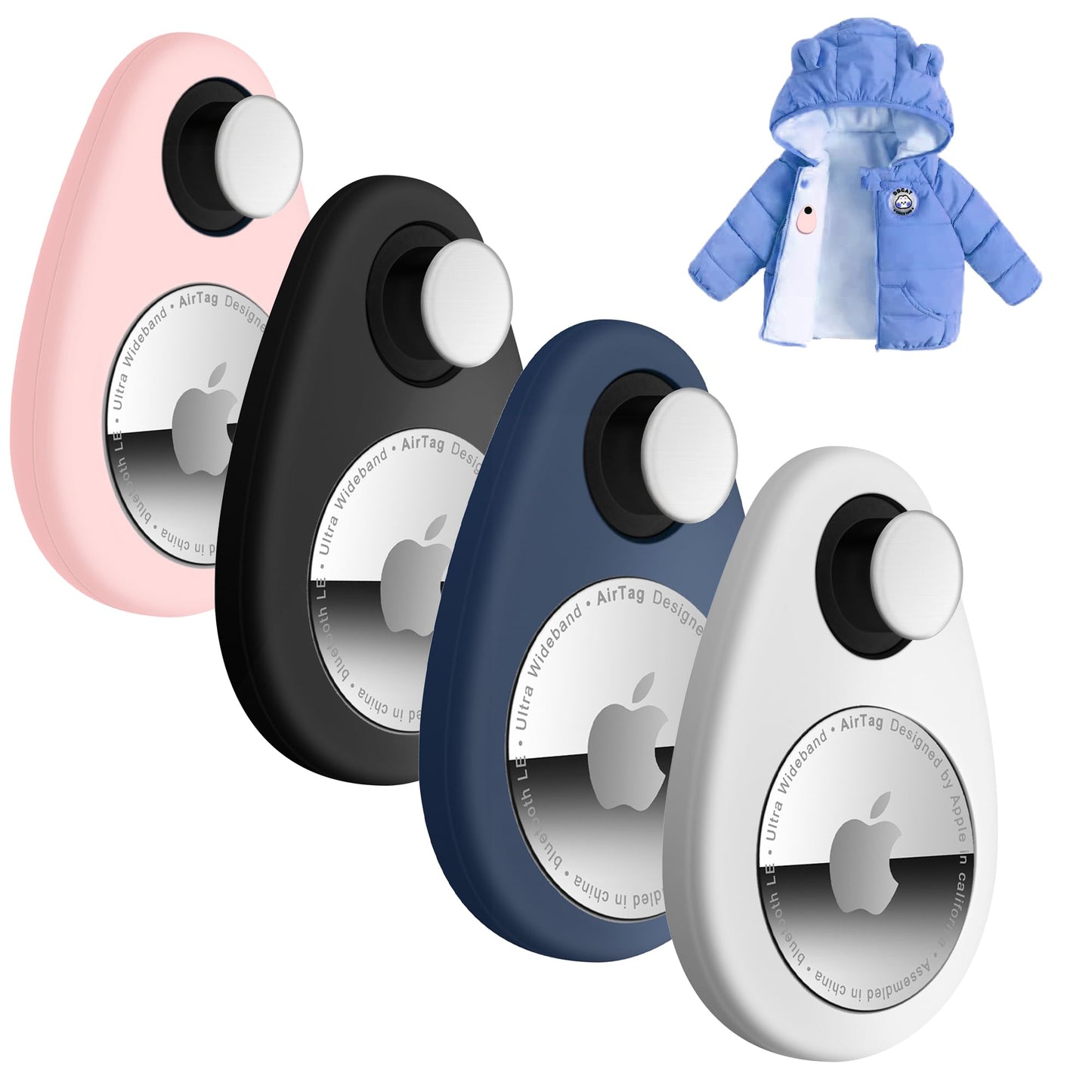 Airtag Holder for Kids Baby Toddler Hidden 2 Pack GPS Tracker Case Anti-Removal Airtag Silicone Case with Safety Pins Suitable for Children Elderly Pets Backpack Luggage (Black+White+Blue+Pink)-New