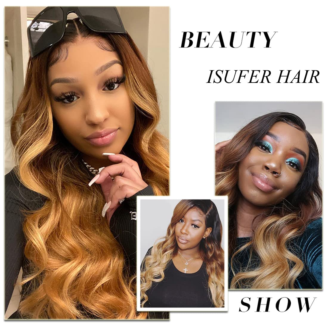 Ombre Body Wave Lace Closure 1B 4 27 Human Hair 4X4 Transparent Lace Pre Plucked Bleached Knots Free Part With Baby Hair Same Da