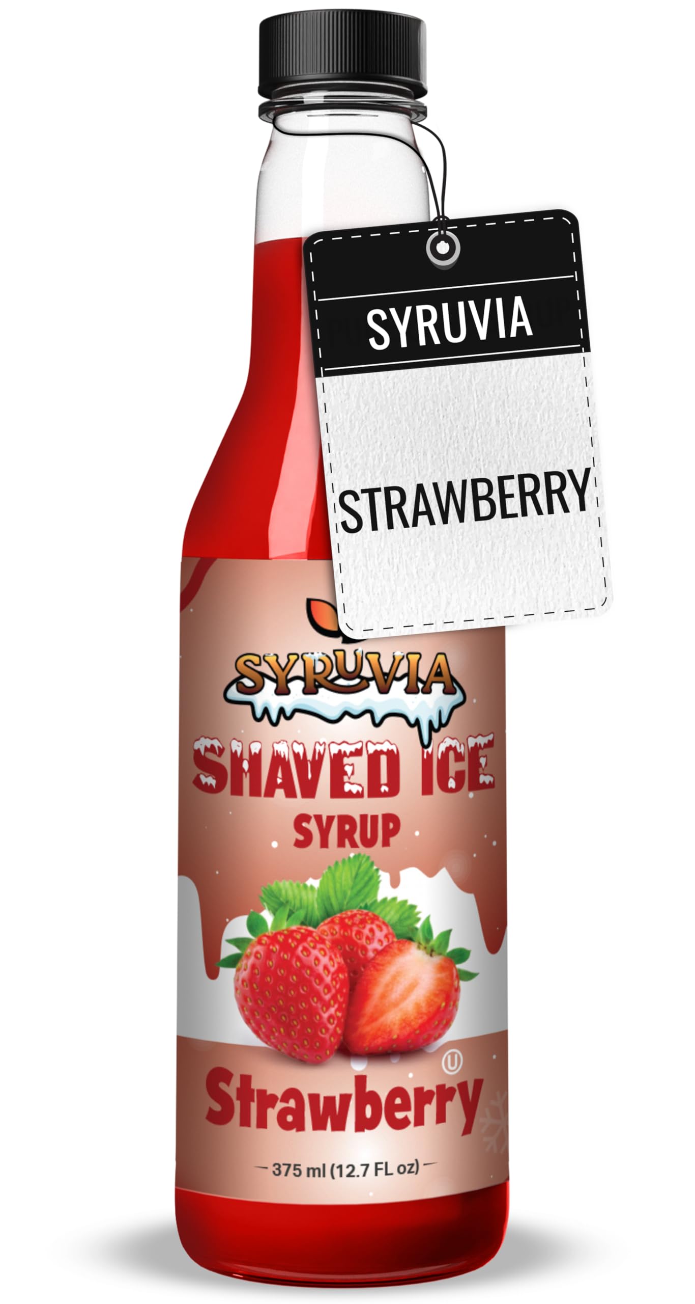 Syruvia Snow Cone Syrup 12.7oz - Strawberry Syrup For Shaved Ice Snow Cones Slushies Italian Soda Popsicles. Kosher Dairy Free