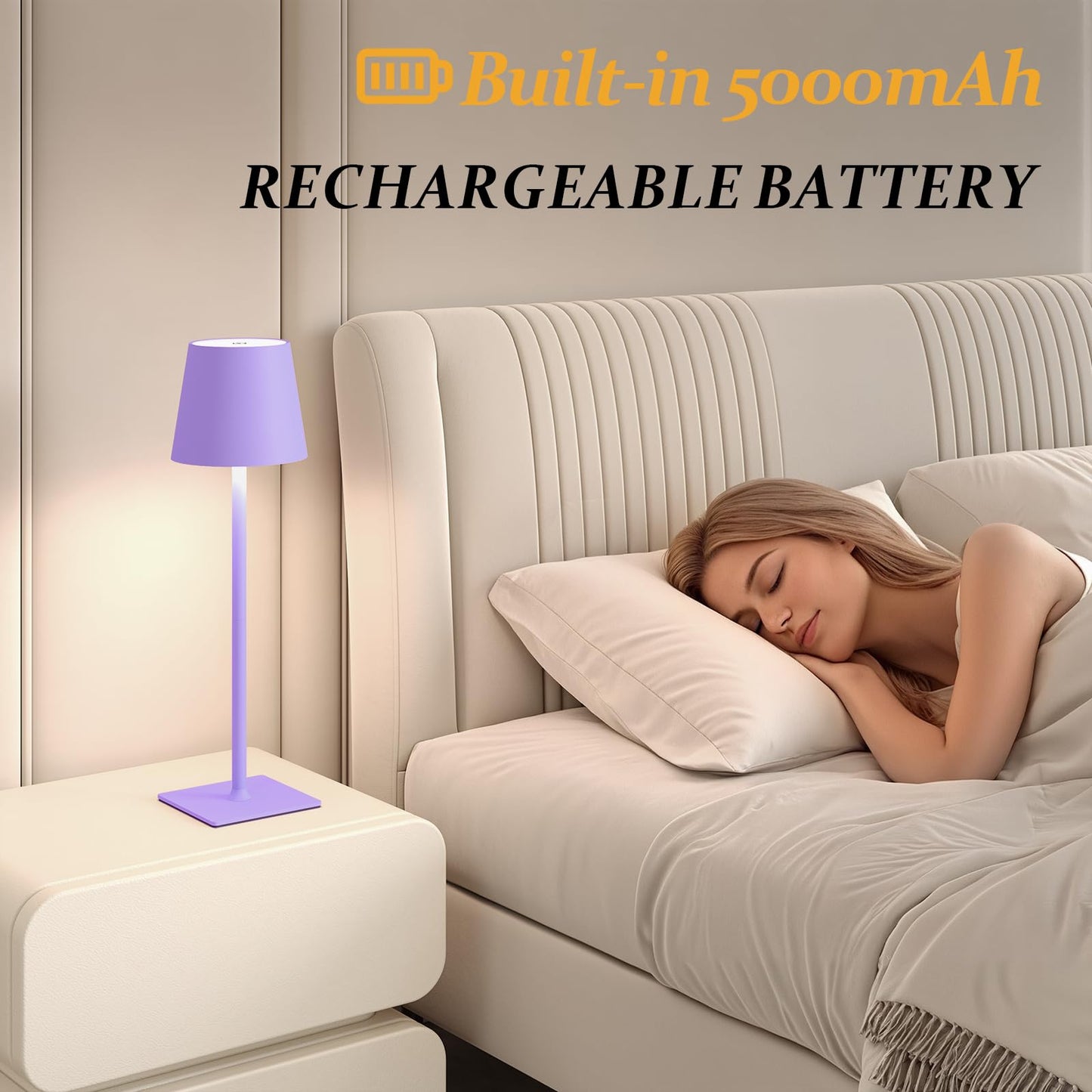 CHLORANTHUS Cordless Table Lamps, 2 Pack, Stepless Dimming, 5000mAh Battery, Purple, Model -15