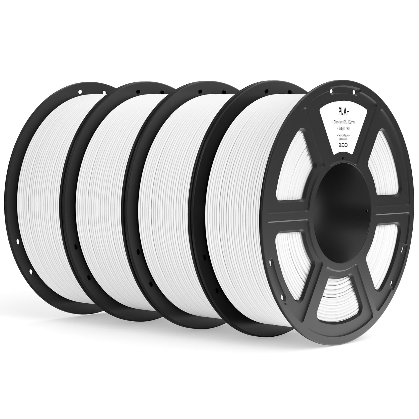 ELEGOO PLA+ Filament 1.75mm White 4KG, High Toughness PLA Plus 3D Printer Filament Dimensional Accuracy +/- 0.02mm, 4pcs 1kg Spo