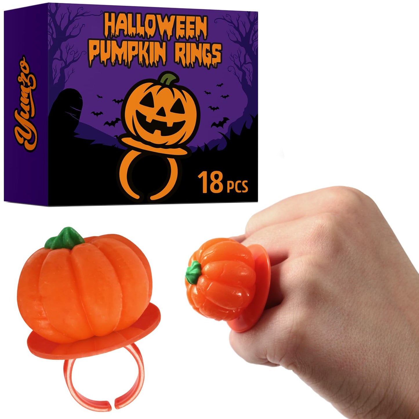 Halloween Candy Ring Pops 18 Pieces of Halloween Hard Candy Individually Wrapped Perfect Pumpkin Suckers for Trick or Treaters and Party Favors Ideal Candy Rings for Sharing and Snacking