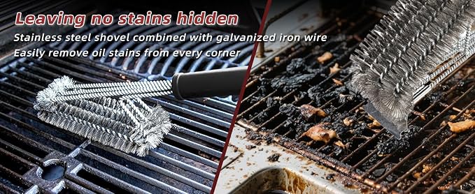 Grill Brush and Grill Brush for Outdoor Grill ,Scraper Extra Strong BBQ Cleaner Accessories Safe Wire Bristles Barbecue Triple Scrubbers Cleaning Brush for Gas/Charcoal Grilling Grates Wizard Tool