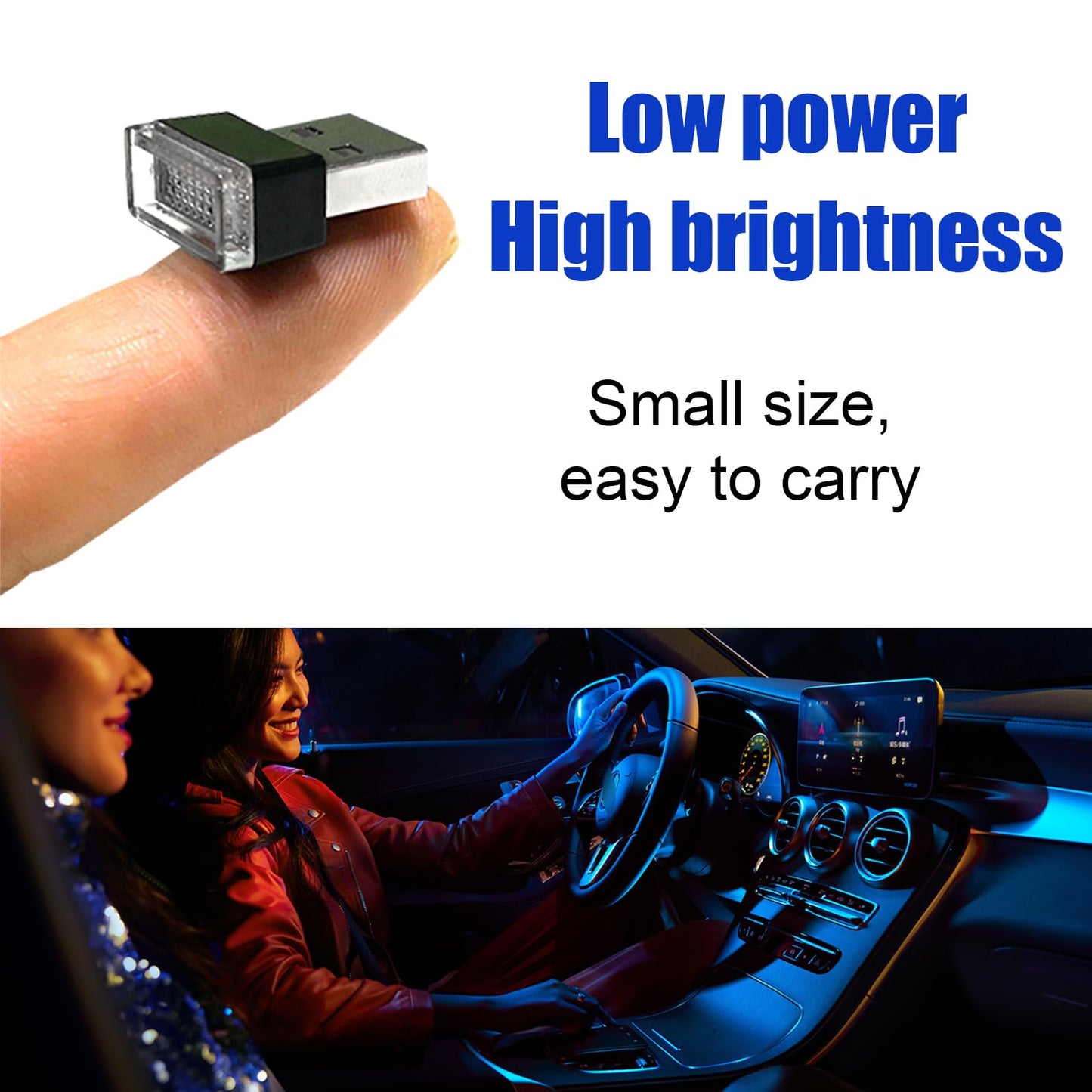Sylvil 2 Pcs Usb Led Car Interior Atmosphere Lamp Portable Mini Led Night Light Plug-In Usb Interface Trunk Ambient Lighting Kit Universal Interior Car Accessories (White)