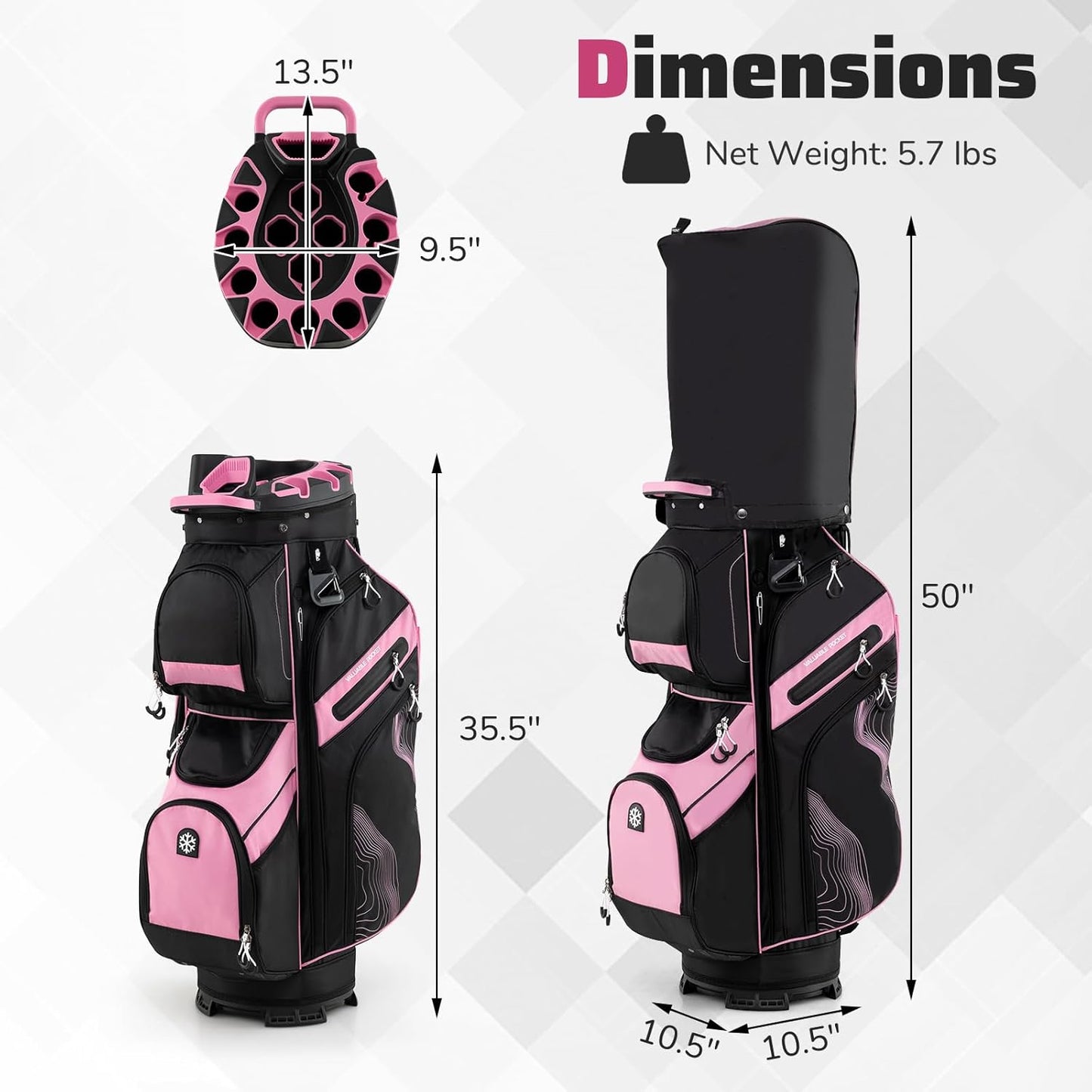 Goplus Lightweight Golf Cart Bag, Molded Lock Top Golf Club Bag w/14-Way Full Length Organizer Dividers, 11 Pockets, Cooler Bag, Straps, Umbrella Holder & Rain Hood for Men Women