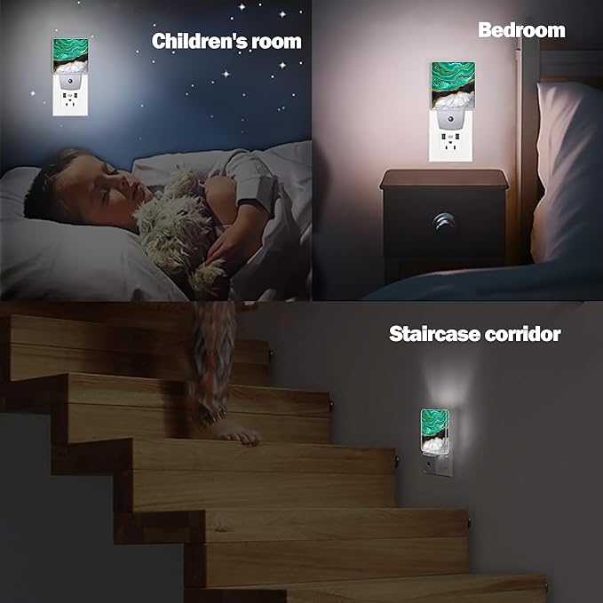 White Marble Night Light, Black Granite Green Agate Night Lights Plug into Wall Decor for Bedroom, Bathroom, Hallway, Kitchen, Dusk to Dawn Sensor Nightlights for Boys Girls Women Men Room Gifts