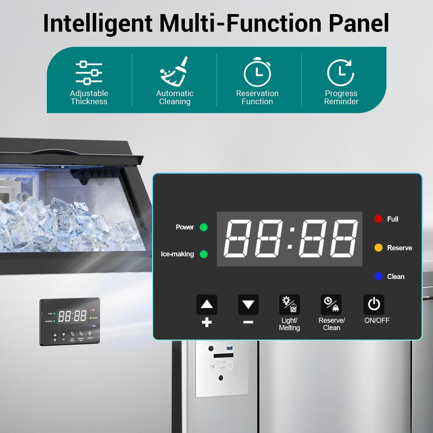 ETL Approval Commercial Ice Maker Machine 200 Lbs/24H Stainless Steel, with 50Lbs Storage Bin, Under Counter or Freestanding Ice Maker, 55 Ice Cubes in 8-15 Minutes for Home & Commercial