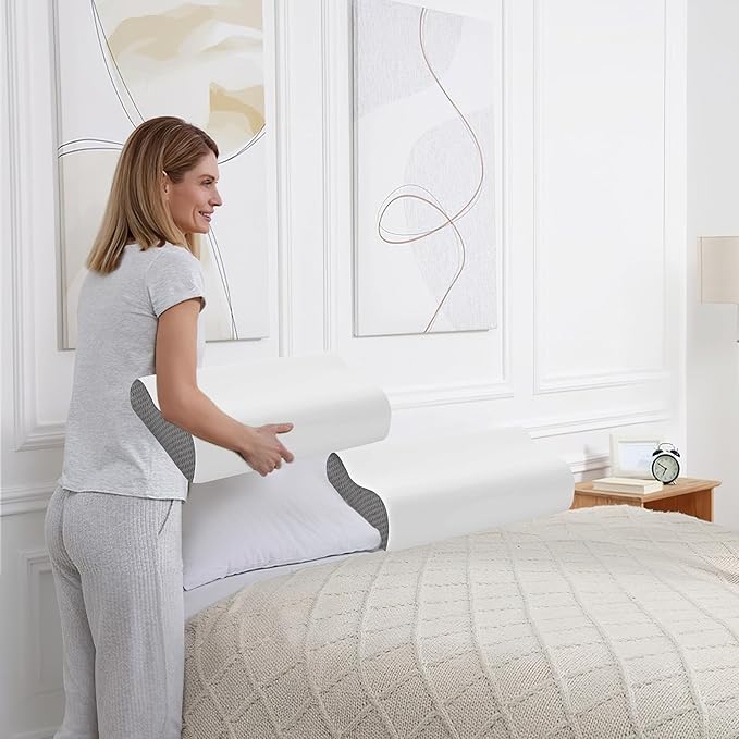 Memory Foam Cooling Bed Pillows for Sleeping, Ergonomic Cervical Pillow for Neck and Shoulder Pain Relief, Adjustable Cold Pillow with Pillowcase