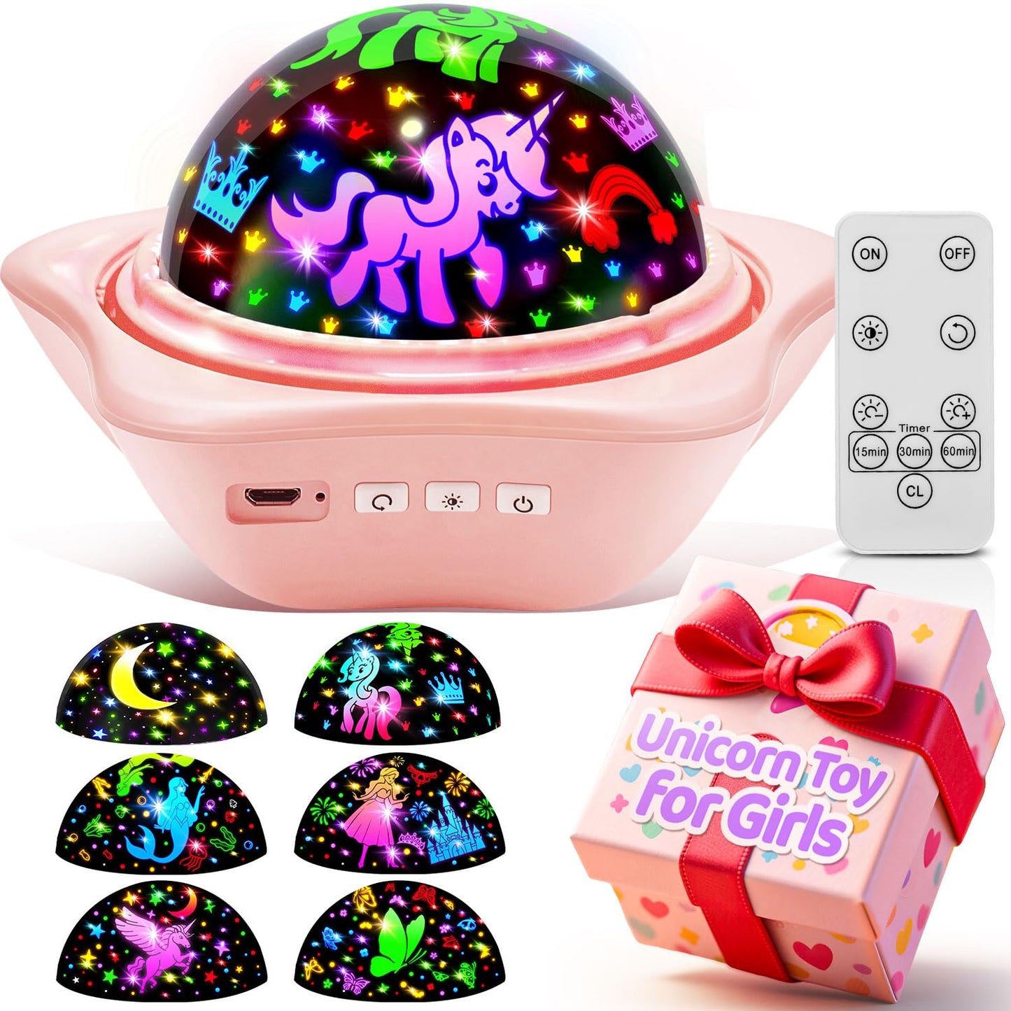Unicorn Toys?6 Slides+96 Projections?, Unicorn Night Light Projector & Little Mermaid Toys for Girls 4-6,Princess Night Light Pr
