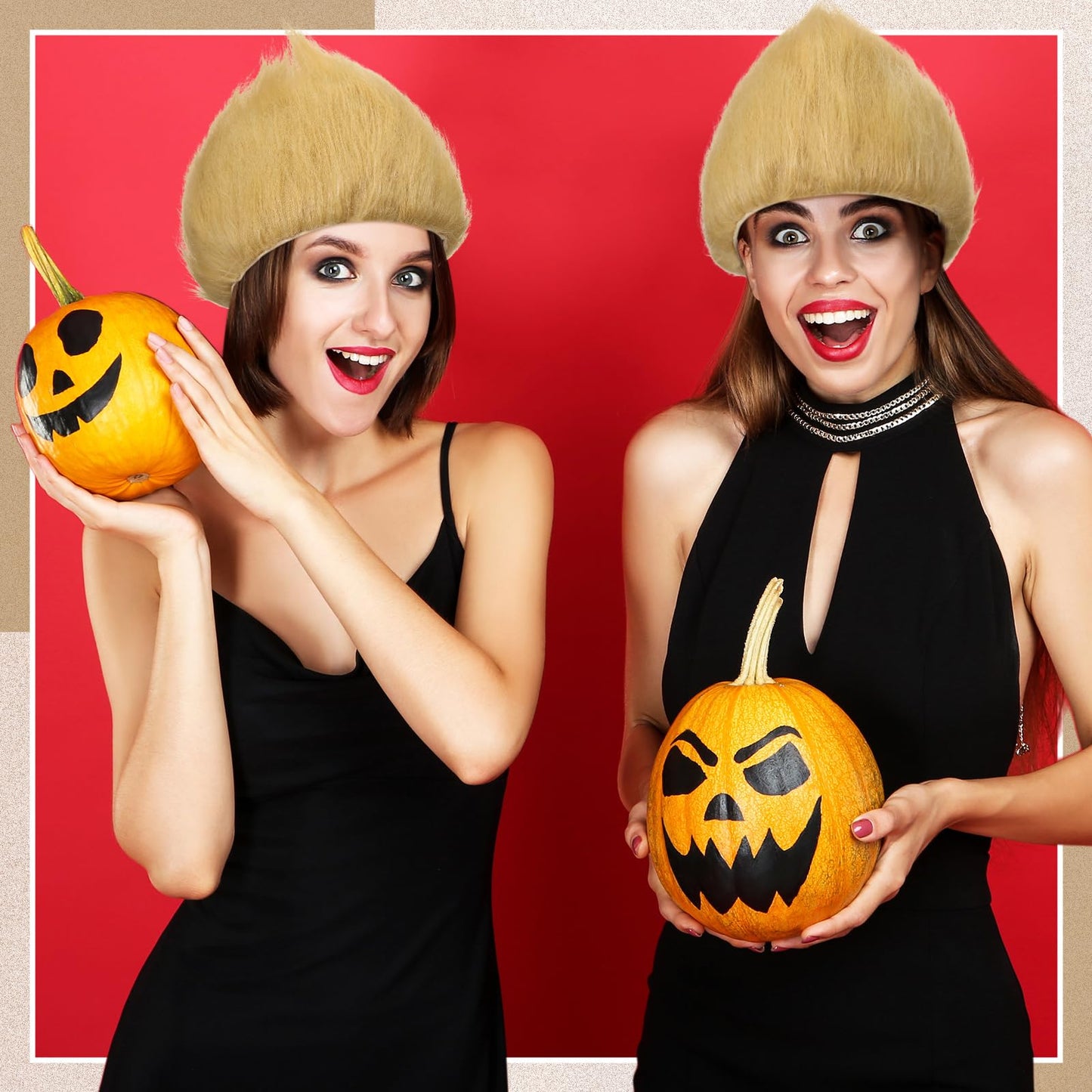 Geyoga 1 Pcs Unisex Funny Wig Hairy Costume Funky Hairband Crazy Wig Hair for Halloween Costume Party (Light Gold)