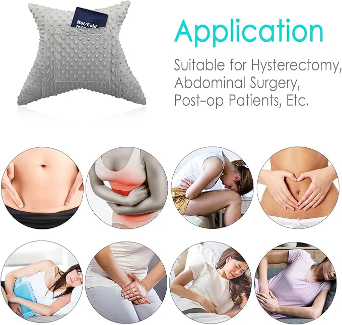 Heart Surgery Pillow Cough Recovery Pillows with 2 Pockets for Open Heart Surgery Bypass Mastectomy Breast Cancer Lumpectomy Chemo Port Pacemaker Broken Ribs Must Have Gifts Minky Dot Gray