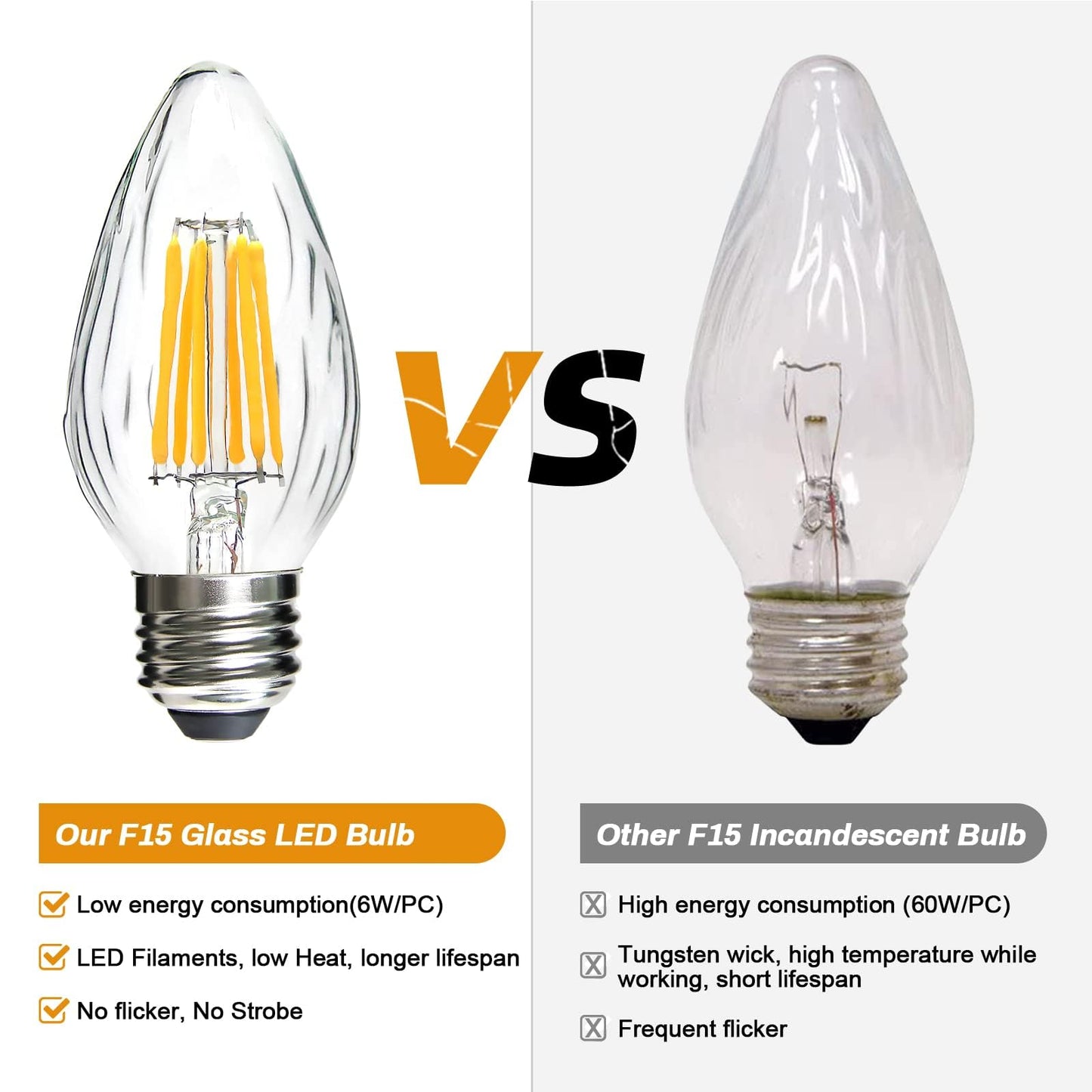 Brimax F15 6W Led Porch Light Bulbs, Dimmable 2700K Warm White, E26 Medium Base, Glass, 4Pack
