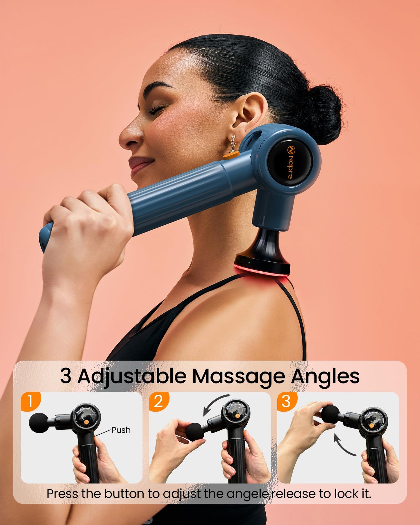 NAPRE Massage Gun with Heat,Massage Gun Deep Tissue with Extension Handle & 3 Adjustable Angles,Handheld Percussion Back Massager for Muscle/Neck/Body Pain Relief with Portable Case,Blue