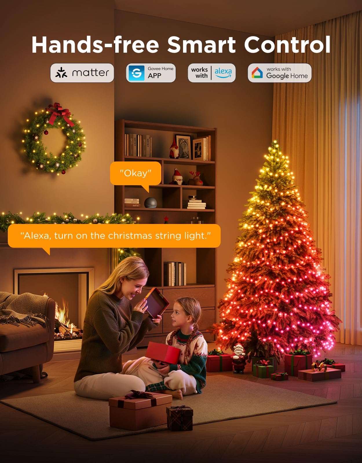Govee Rgbwic 164Ft Christmas String Lights, 500 Leds, Smart App Control, Green Wire, Indoor/Outdoor Holiday Decor, Model H70C7