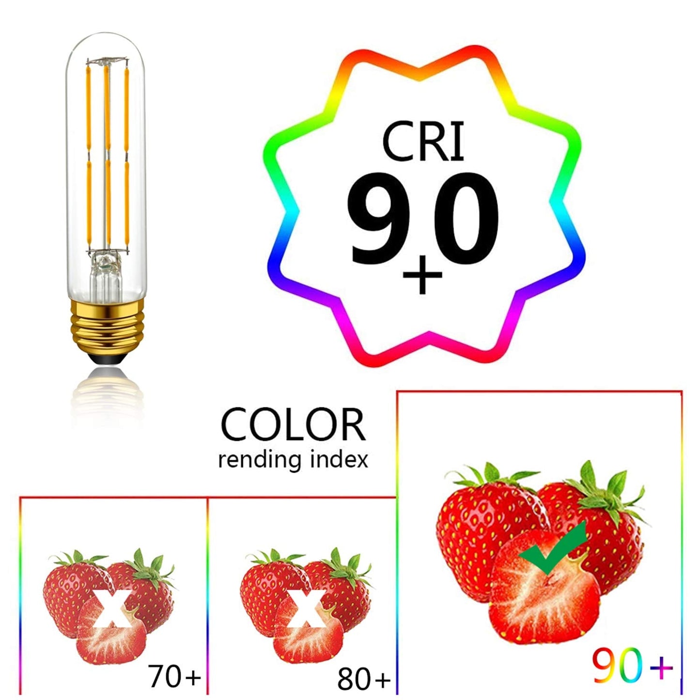 Adshen-US T10 LED Bulbs, 6W Dimmable, E26 Medium Base, Warm White 2700K, Glass, 4-Pack