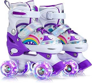 SHDSL Girls Roller Skates for Kids Beginners 4 Size Adjustable Roller Skates, Light UP 8 Wheels for Girls Roller Skate Fun...