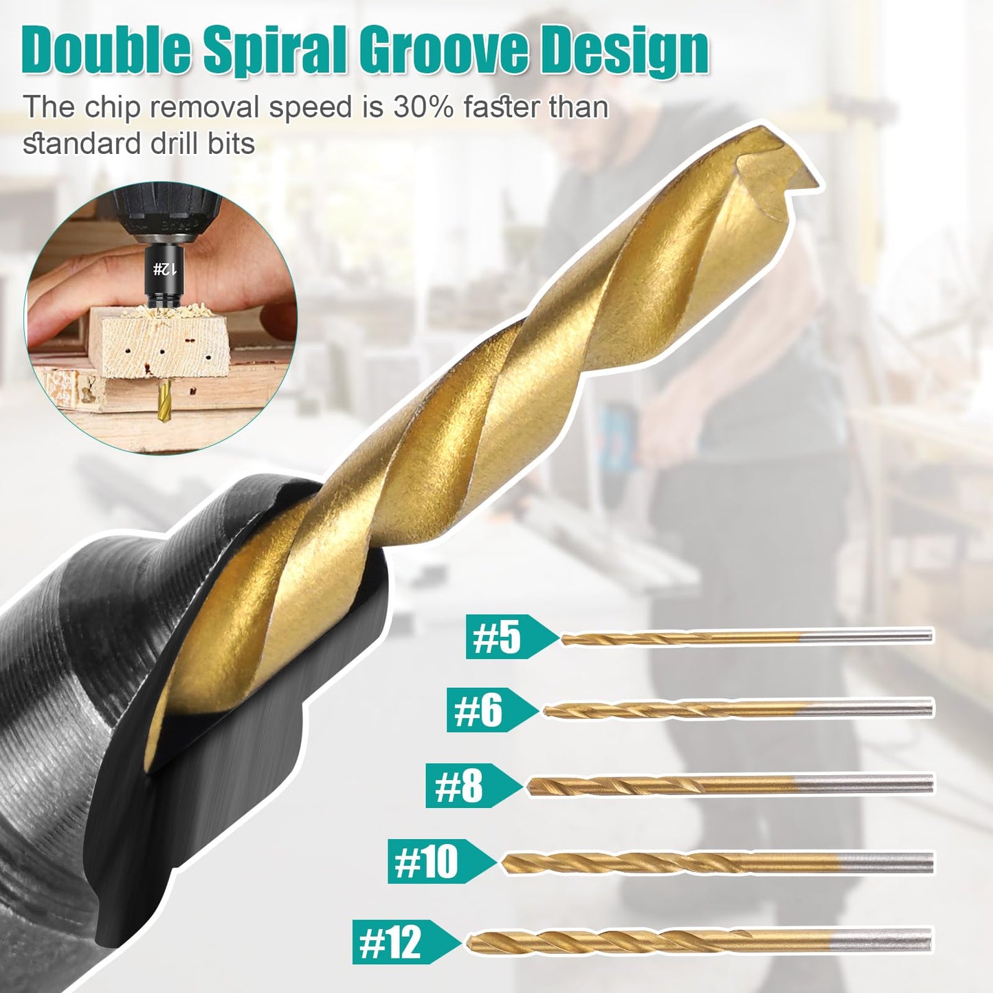 OAOJUBR 5PCS Countersink Drill Bit Set, Professional Brocas para Madera - Adjustable Wooden Drill Bit Set, Used for Wood Countersink Drill Bit with Depth Stop