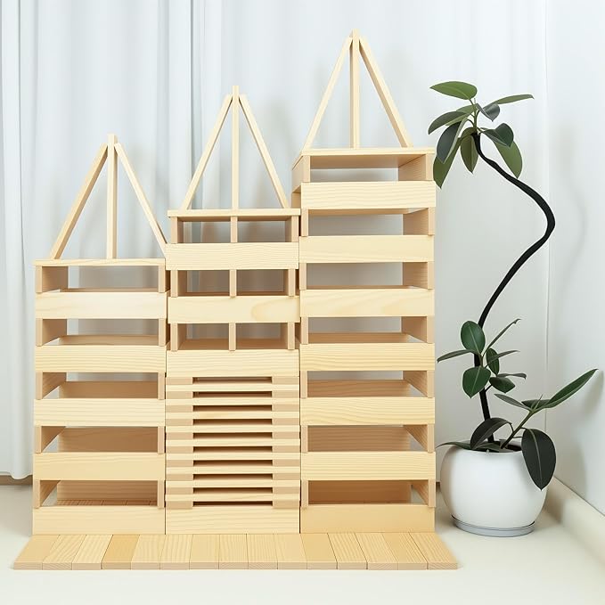 Large Open Ended Wooden Building Blocks for Kids 44 lb, 19.7″ Giant Natural Pine Rectangular Wood Building Toys 32pcs,XXL STEM Construction Toys for Toddlers, Birthday Gift for Kids Ages 4-12 (Large)