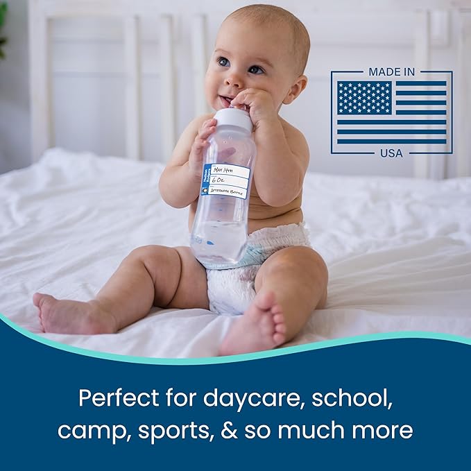 Name Bubbles - Reusable Baby Bottle Labels for Daycare (20 Labels) - Kids Washable Name Tags for Bottles, Sippy Cups, & Snack Containers, Waterproof, Baby Name Stickers, Write-On (Neutral Color)