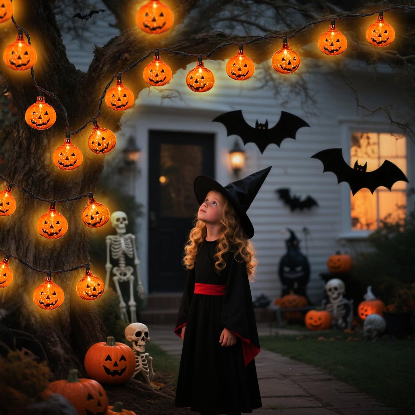 SOTOPOO LED Halloween Pumpkin String Lights, 10 Smiling Jack OLanterns, 8.5FT, Indoor/Outdoor, Model LR-DD-L-10E/1F