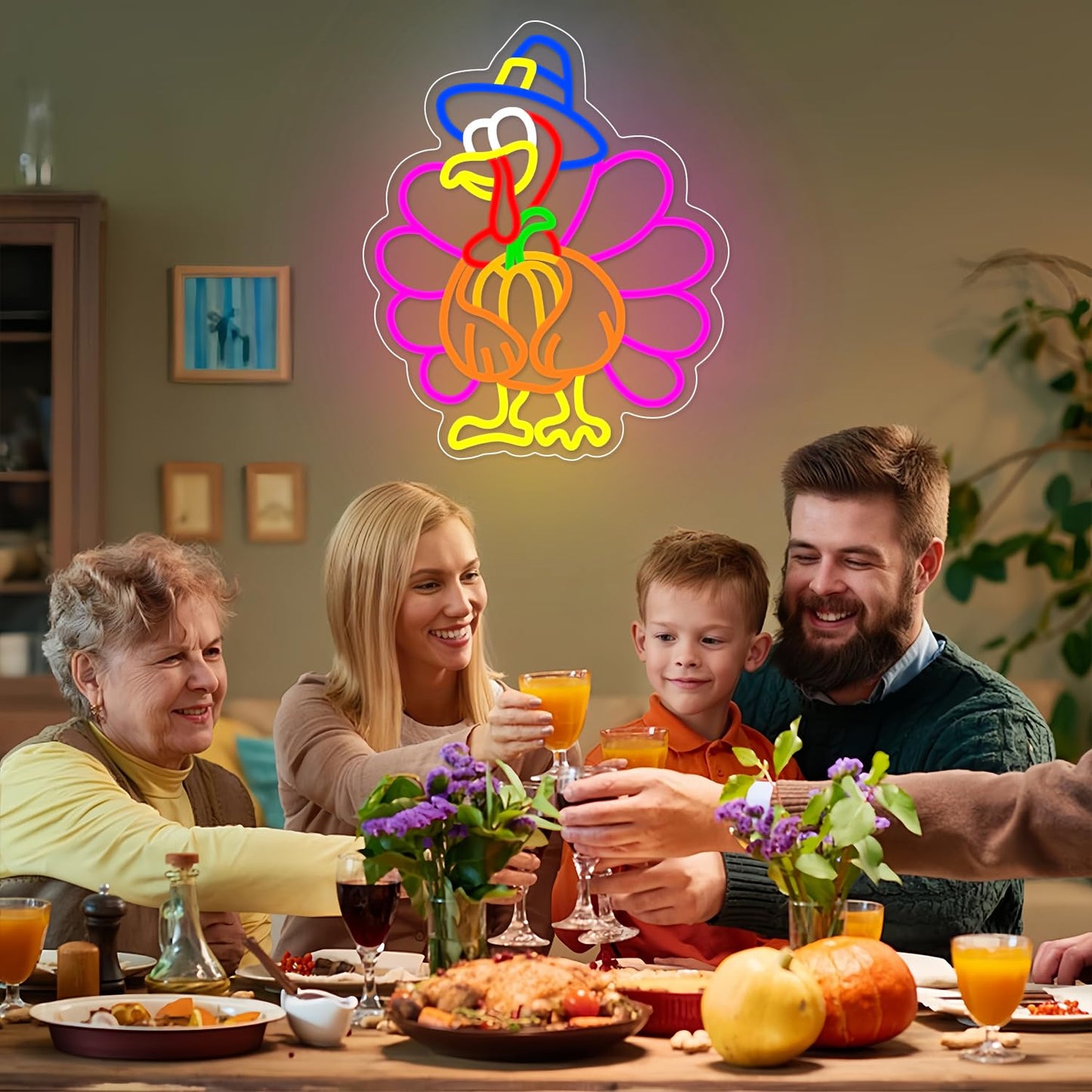 Turkey Neon Sign Thanksgiving Neon Sign Dimmable Pumpkin Neon Light For Wall Decor Happy Thanksgiving Neon Light For Wall Art Window Home Party Holiday Gift