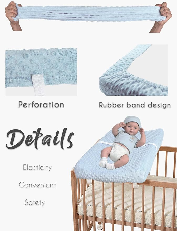 Baby Changing Pad Cover, Super Soft Plush Dot Diaper Changing Table Covers for Baby Girls and Boys, Ultra Comfortable, Safe for Babies, Fit 32"/34'' x 16" Pad (SkyBlue)