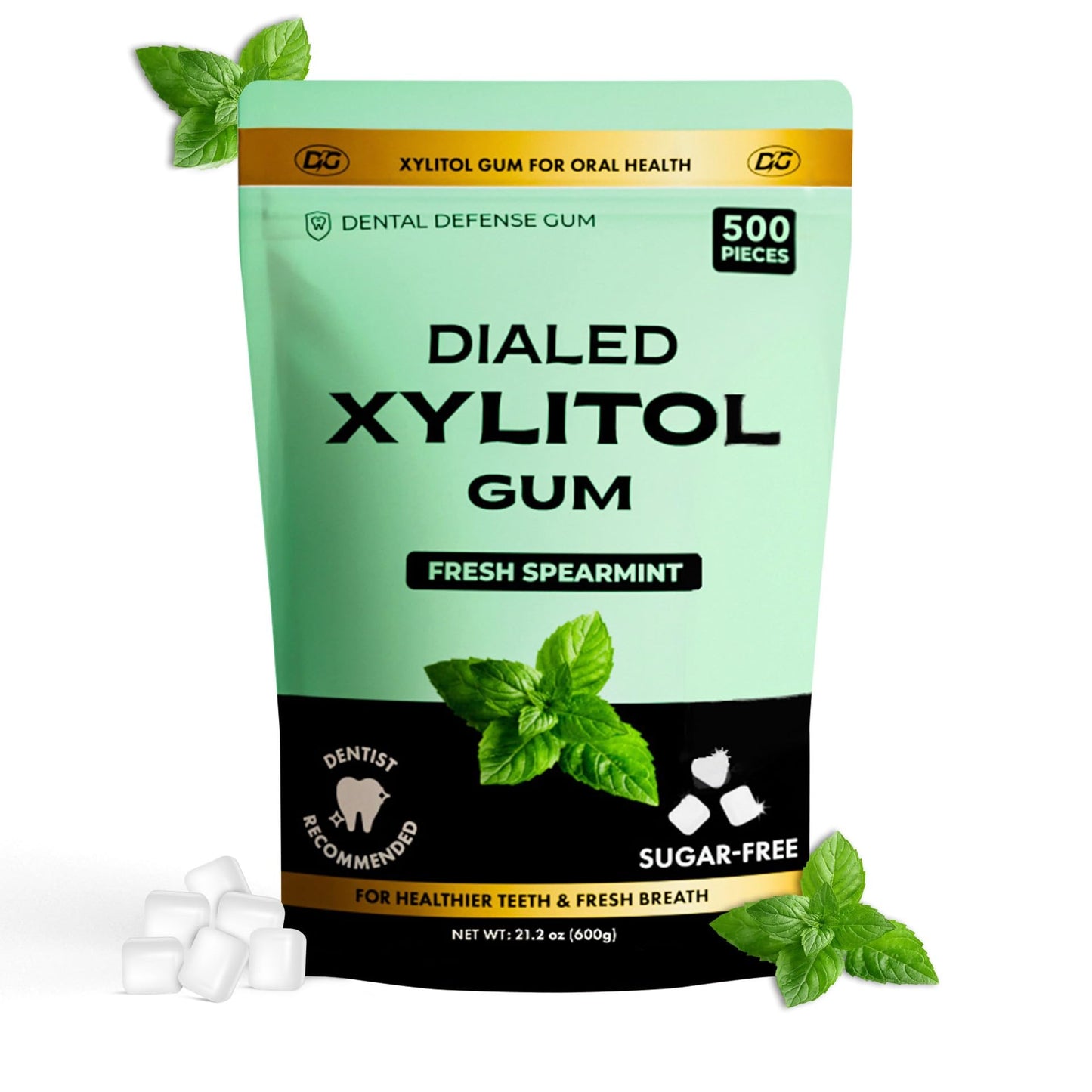 Dialed Xylitol Gum (500 Pieces) | 100% Xylitol | Healthy Dental Gum to Protect Teeth | Aspartame Free | Sugar Free Gluten-Free Vegan | Natural Spearmint Flavor