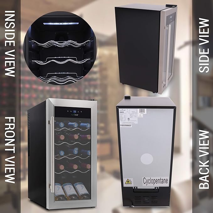 Nutrichef 18 Bottle Slim Wine Fridge | Red and White Wine Chiller | Adjustable Temperature Control 41°F to 64°F | Ultra Quiet Operation | Mini Wine Cooler for Home & Office | 30x13x17 IN